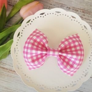 Handmade pink gingham faux leather bow